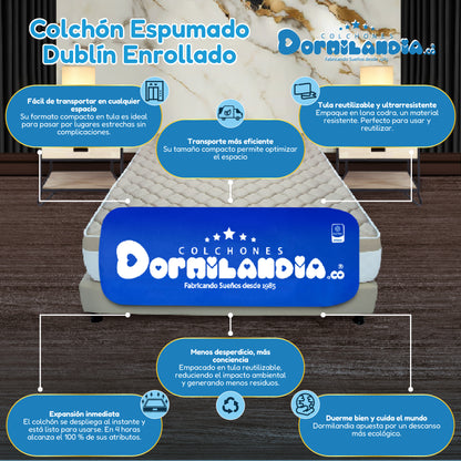 Combo Dublín Espumado Enrollado en Tula Confortable + Base cama + Almohada