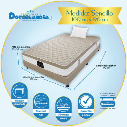 Combo Dublín Espumado Enrollado en Tula Confortable + Base cama + Almohada