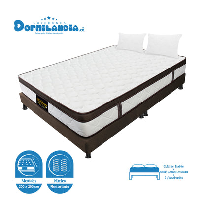 Combo Colchón King Dublín Resortado + Base Cama + Almohadas