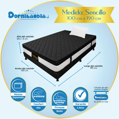 Combo Dublín Espumado Enrollado en Tula Confortable + Base cama + Almohada
