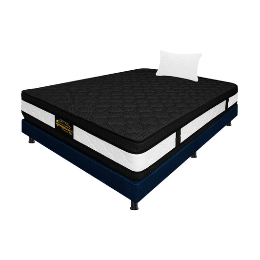 Combo Colchón Híbrido Espumado Doble Sensación + Base Cama + Almohadas