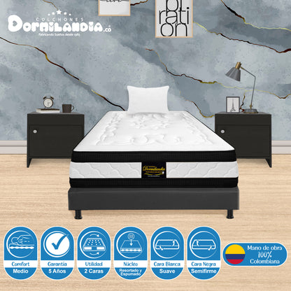 Combo Colchón Híbrido Resortado + Base Cama +Almohadas