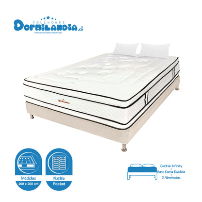Combo Colchón King Infinity Pocket + Base Cama + Almohadas
