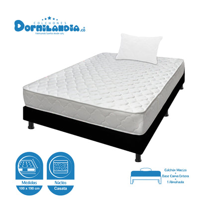Combo Colchón Macizo Espumado + Base Cama + Almohadas