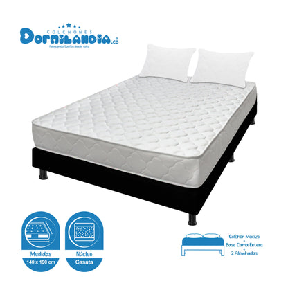 Combo Colchón Macizo Espumado + Base Cama + Almohadas