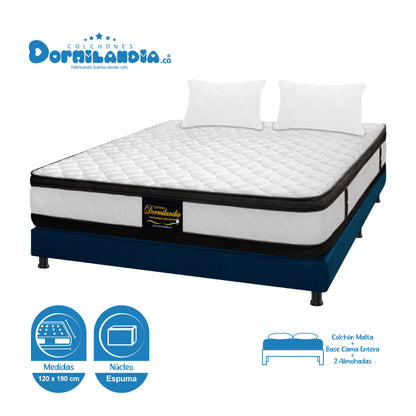Combo Colchón Malta Espumado + Base Cama + Almohadas