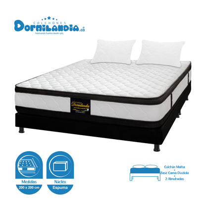 Combo Colchón Malta Espumado + Base Cama + Almohadas