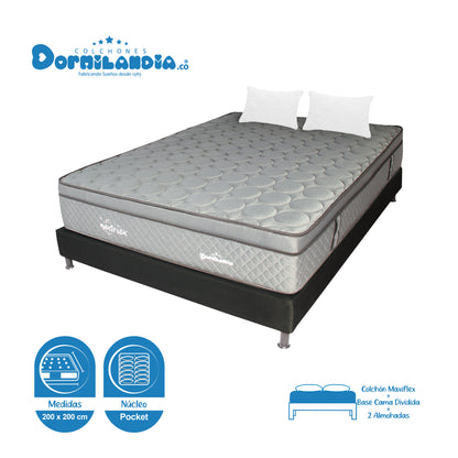 Combo Colchón King Maxiflex + Base Cama + Almohadas