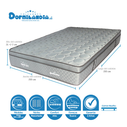 Combo Colchón King Maxiflex + Base Cama + Almohadas
