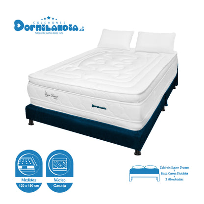 Combo Colchón Super Dream Plus Espumado + Base Cama + Almohadas
