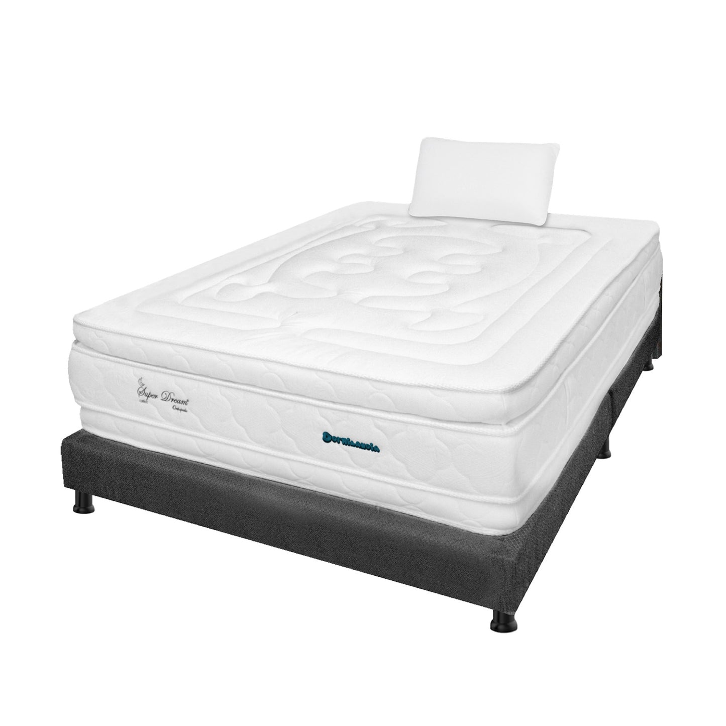 Combo Colchón Super Dream Plus Espumado + Base Cama + Almohadas