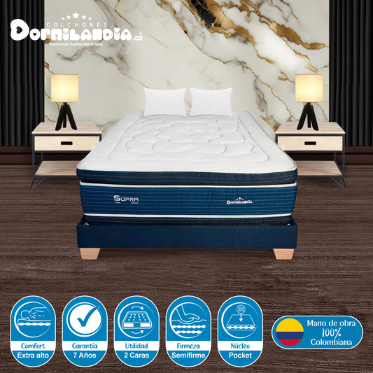 Combo Colchón Supra Pocket + Base Cama+ Almohadas