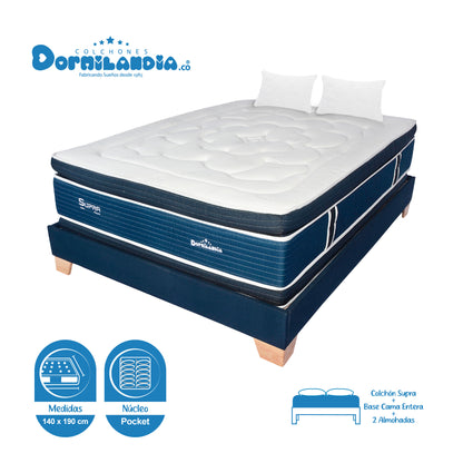 Combo Colchón Supra Pocket + Base Cama+ Almohadas