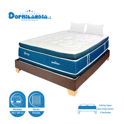 Combo Colchón Supra Pocket + Base Cama+ Almohadas