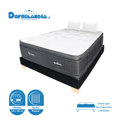 Combo Colchón Supra Pocket + Base Cama+ Almohadas