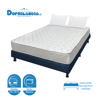 Combo Colchón Ultraflex Espumado + Base Cama + Almohadas