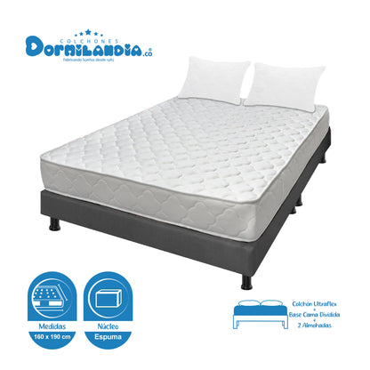 Combo Colchón Ultraflex Espumado + Base Cama + Almohadas