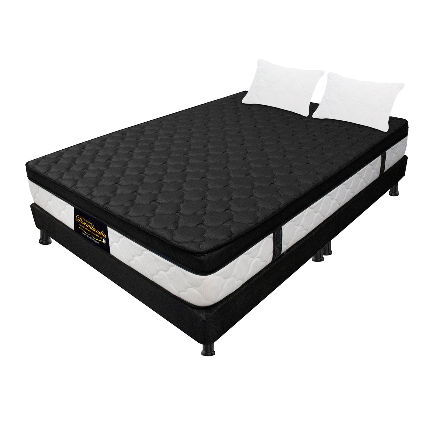 Combo Colchón King Dublín Resortado + Base Cama + Almohadas