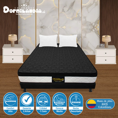 Combo Colchón King Dublín Resortado + Base Cama + Almohadas