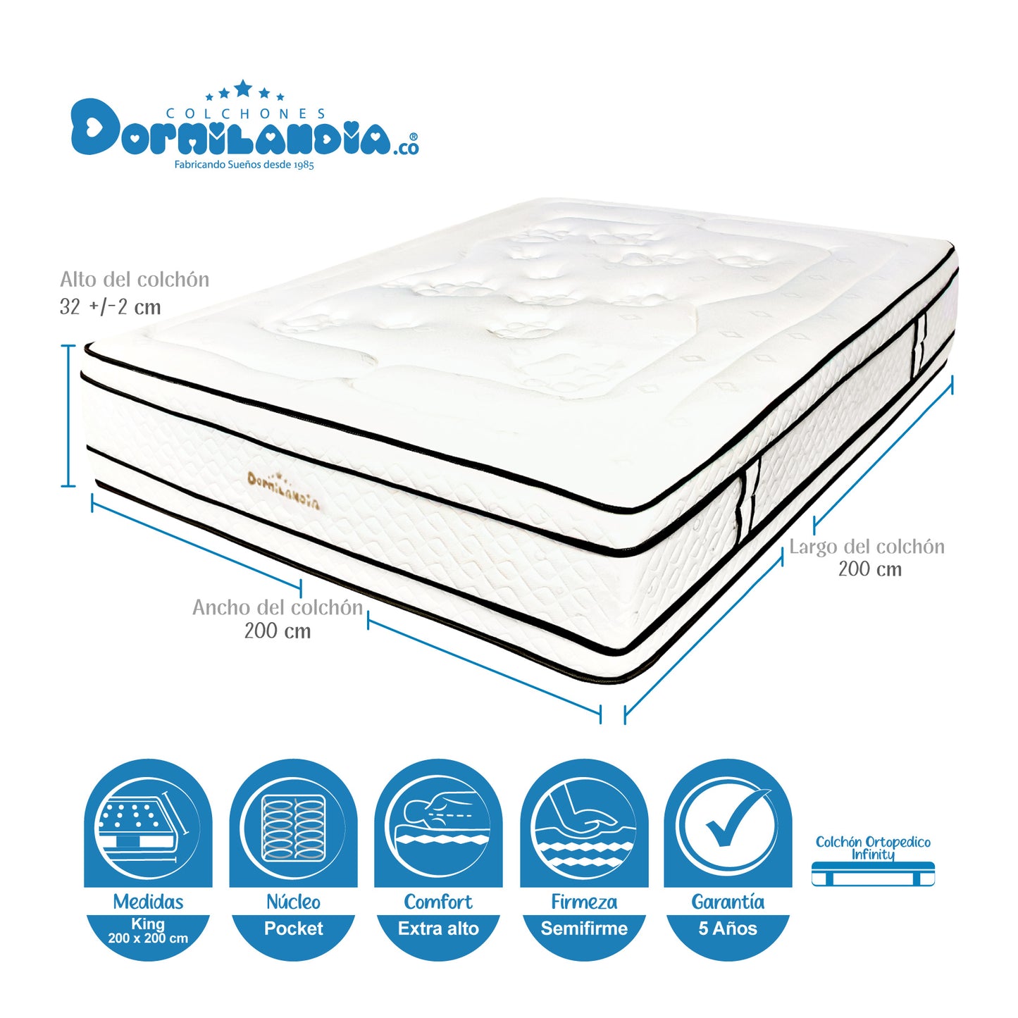 Combo Colchón King Infinity Pocket + Base Cama + Almohadas