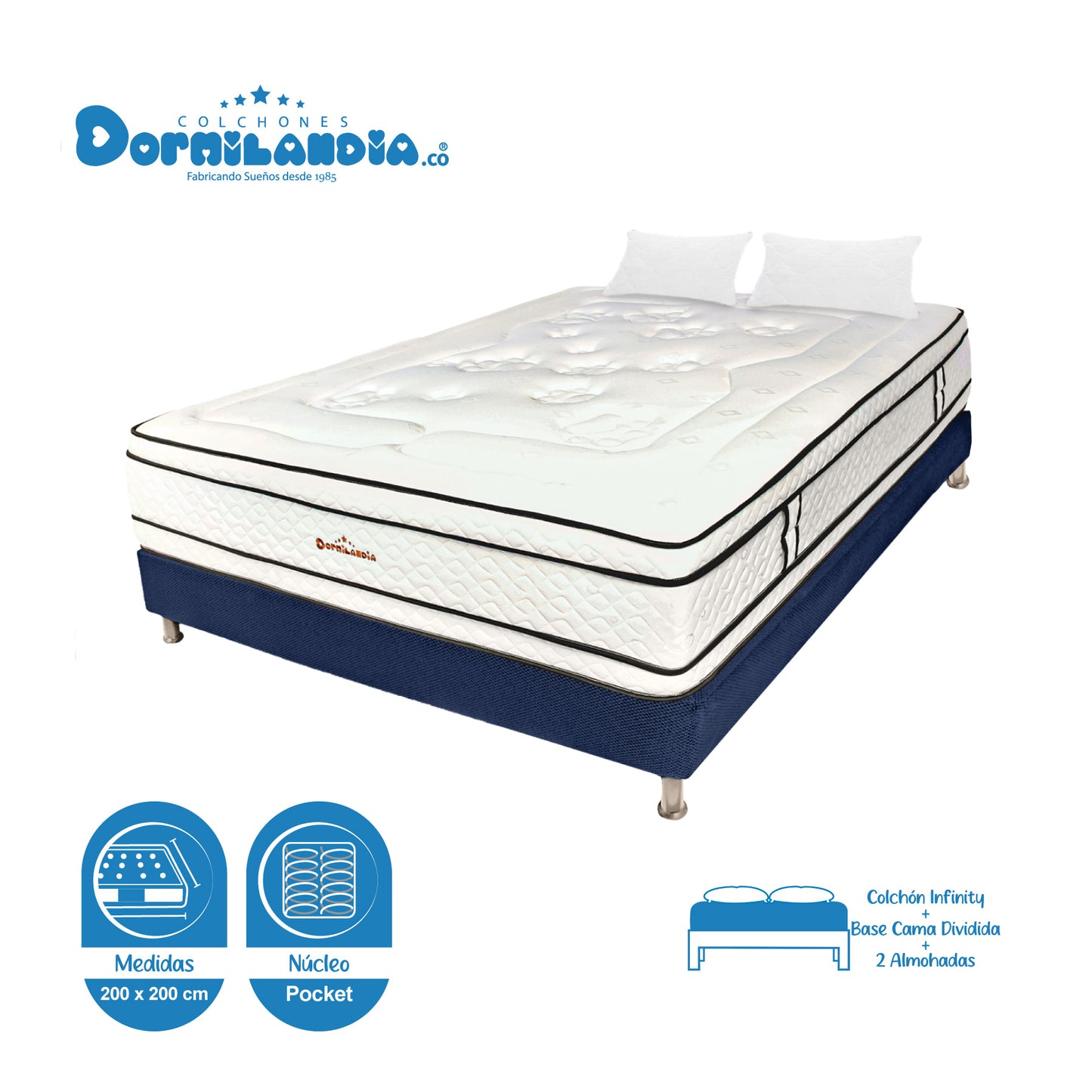 Combo Colchón King Infinity Pocket + Base Cama + Almohadas