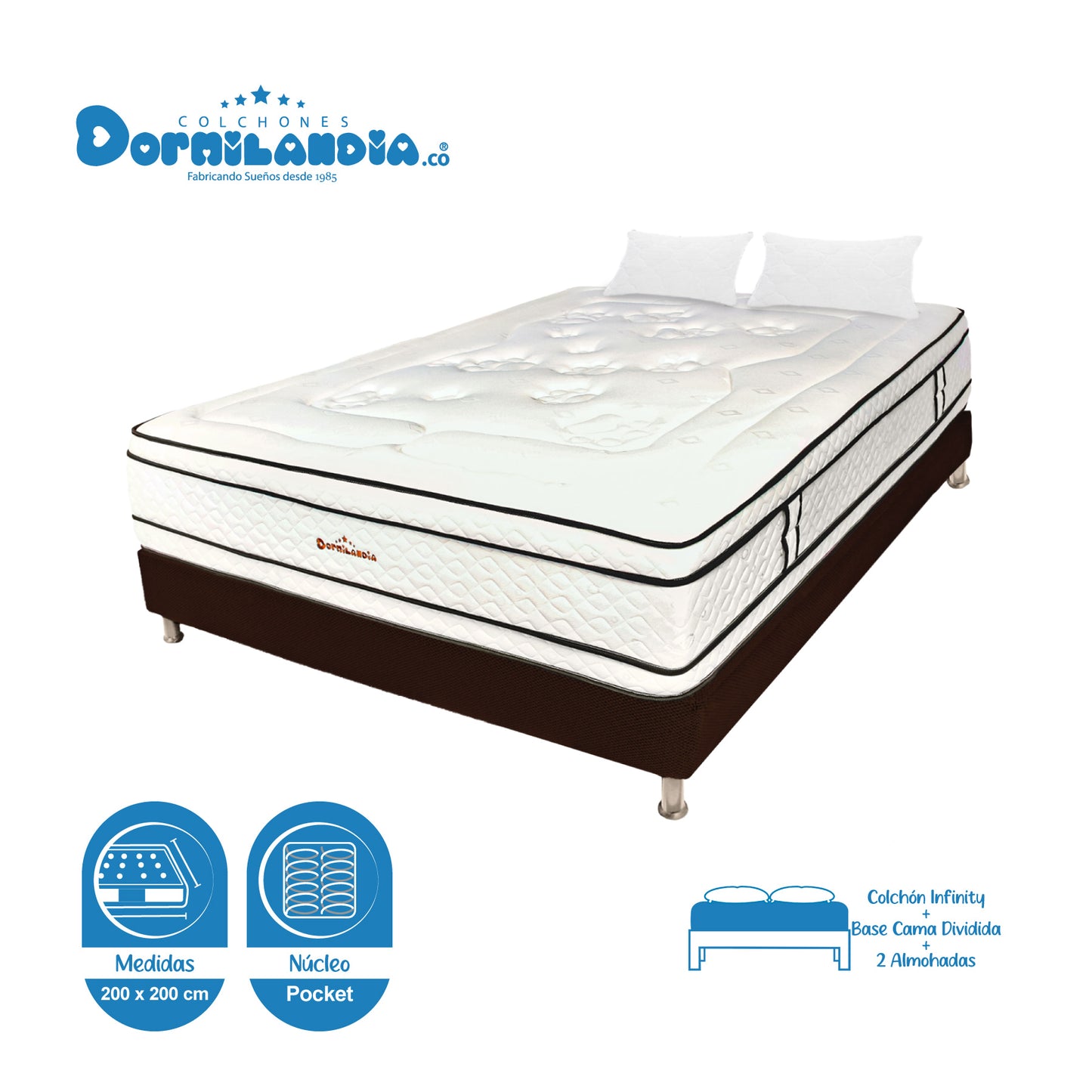 Combo Colchón King Infinity Pocket + Base Cama + Almohadas