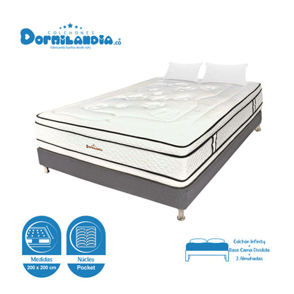 Combo Colchón King Infinity Pocket + Base Cama + Almohadas