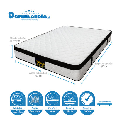 Combo Colchón King Versalles Resortado + Base Cama + Almohadas