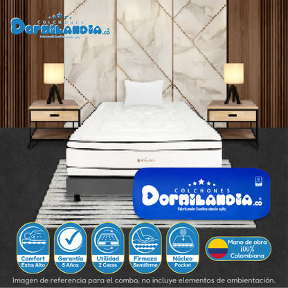 Combo Colchón Infinity Pocket Enrollado En Tula Confortable + Base Cama + Almohadas