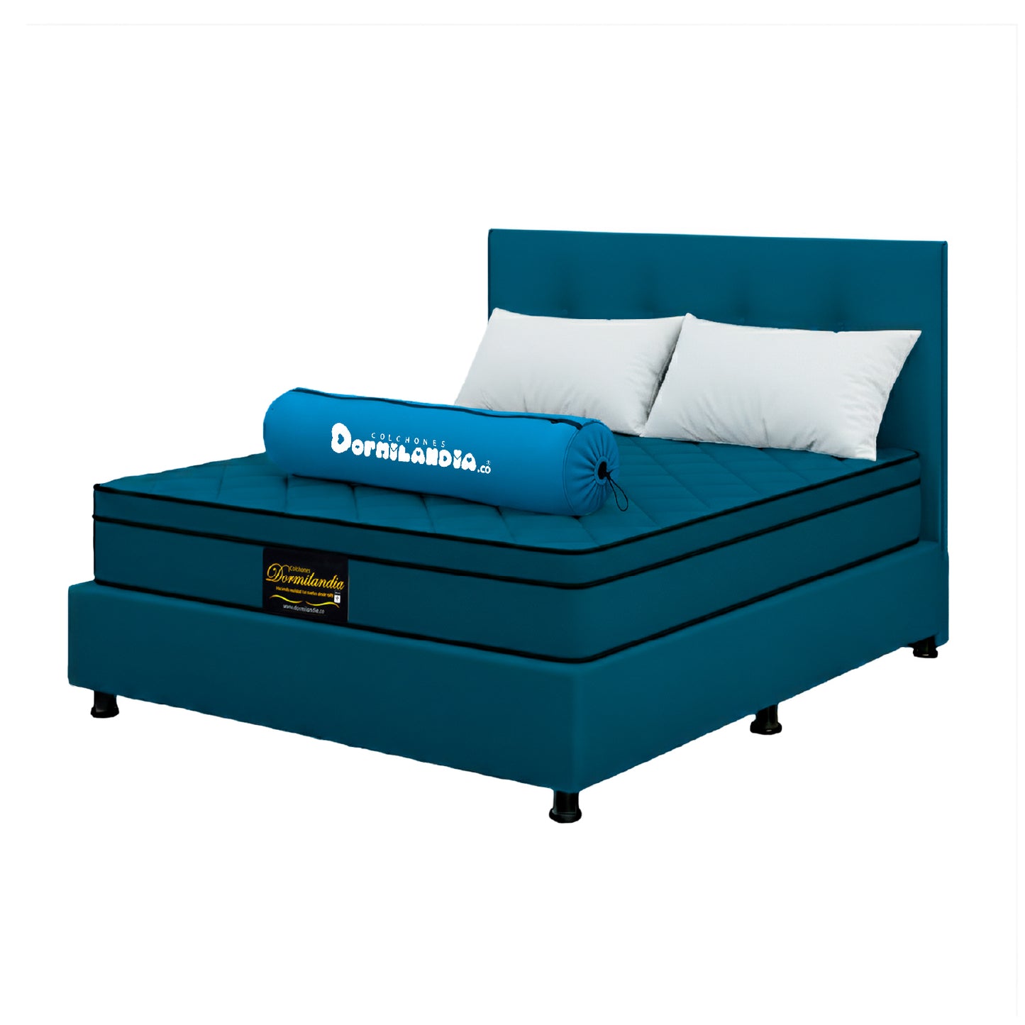 Mega combo Colchón Dublín Resortado Enrollado En Tula Confortable + Base Cama + Cabecero + Almohadas