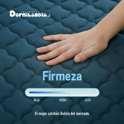 Mega combo Colchón Dublín Resortado Enrollado En Tula Confortable + Base Cama + Cabecero + Almohadas