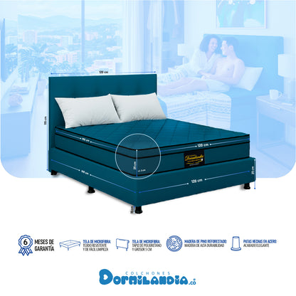 Mega combo Colchón Dublín Resortado Enrollado En Tula Confortable + Base Cama + Cabecero + Almohadas