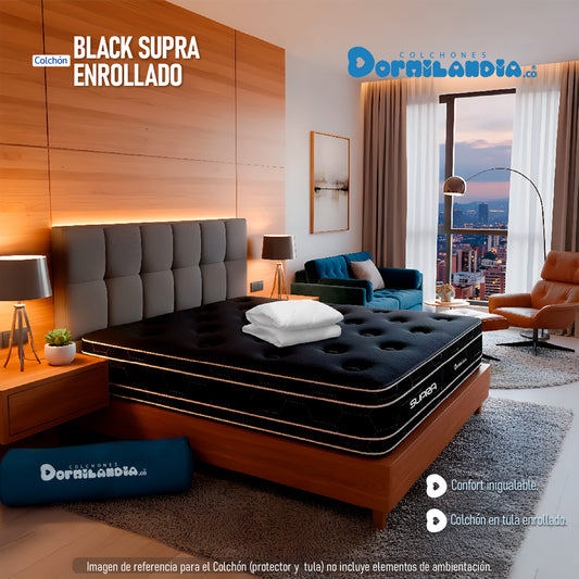 Colchón Resortado Black Supra Enrollado En Tula Confortable