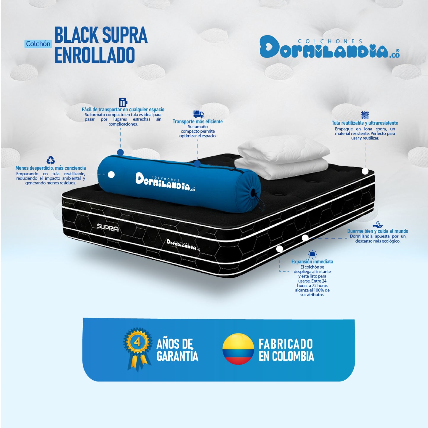 Colchón Resortado Black Supra Enrollado En Tula Confortable