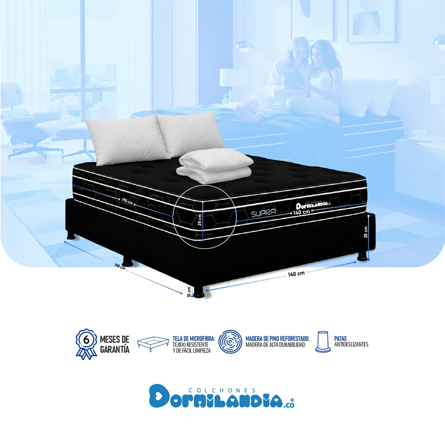 Combo Colchón Resortado Black Supra Enrollado En Tula Confortable