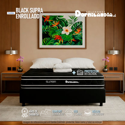 Combo Colchón Resortado Black Supra Enrollado En Tula Confortable
