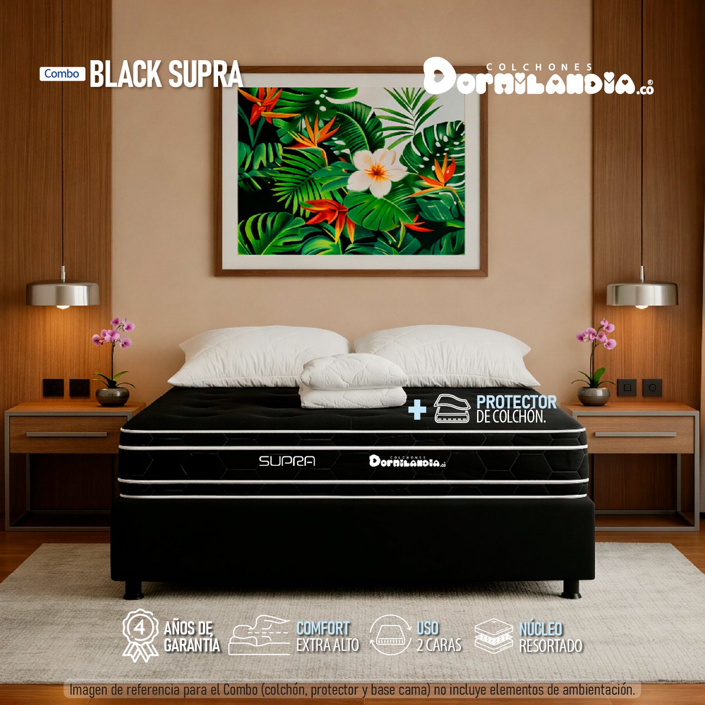 Combo Colchón Resortado Black Supra King