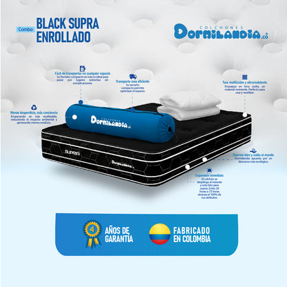 Combo Colchón Resortado Black Supra Enrollado En Tula Confortable