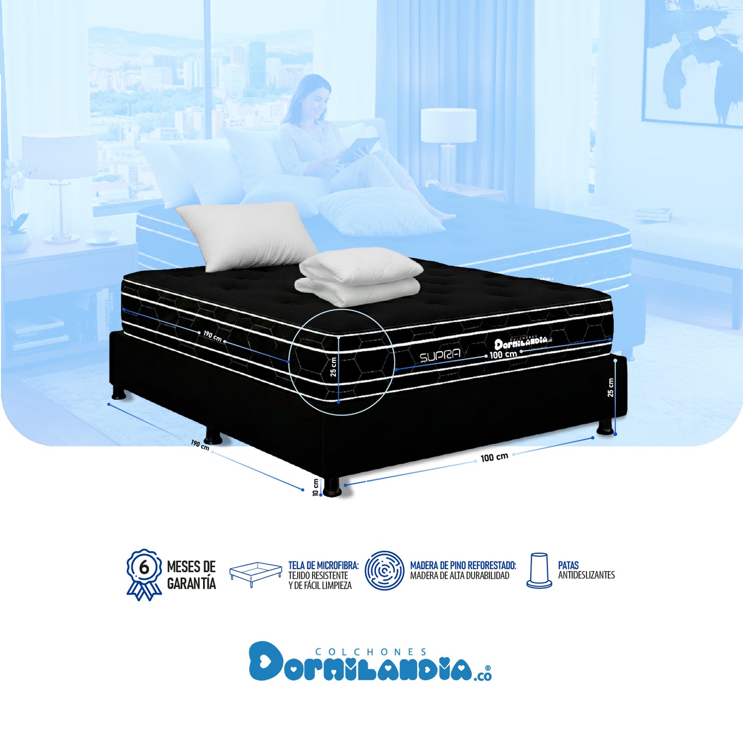 Combo Colchón Resortado Black Supra Enrollado En Tula Confortable