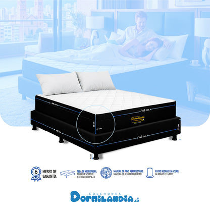 Combo Colchón Versalles Resortado Enrollado En Tula Confortable + Base Cama + Almohadas