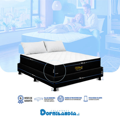 Combo Colchón Versalles Resortado Enrollado En Tula Confortable + Base Cama + Almohadas