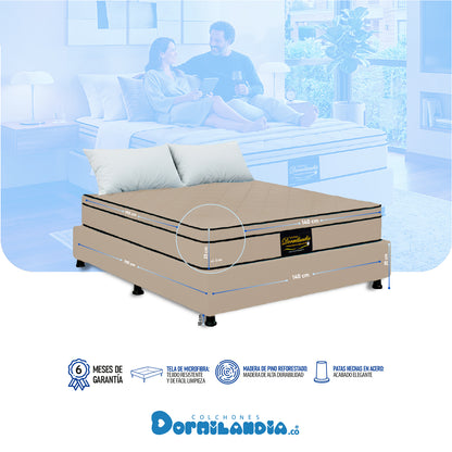 Combo Colchón Dublín Resortado Enrollado En Tula Confortable +Base Cama + Almohadas