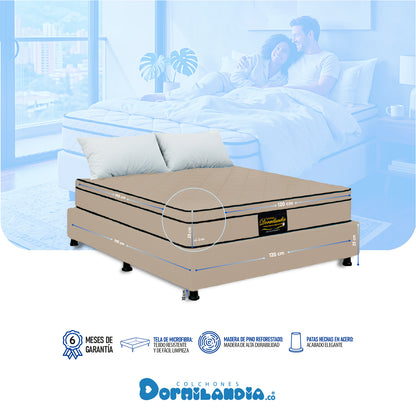 Combo Colchón Dublín Resortado Enrollado En Tula Confortable +Base Cama + Almohadas