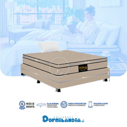 Combo Colchón Dublín Resortado Enrollado En Tula Confortable +Base Cama + Almohadas