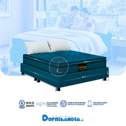 Combo Colchón Dublín Resortado Enrollado En Tula Confortable +Base Cama + Almohadas