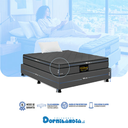 Combo Colchón Dublín Resortado Enrollado En Tula Confortable +Base Cama + Almohadas