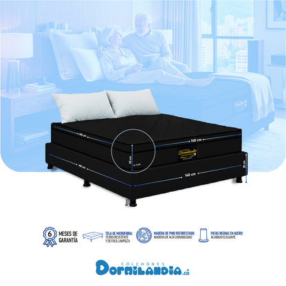 Combo Colchón Dublín Resortado Enrollado En Tula Confortable +Base Cama + Almohadas