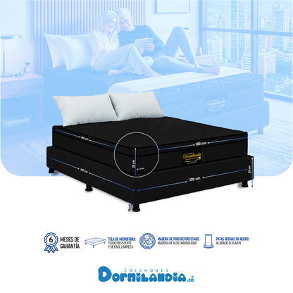 Combo Colchón Dublín Resortado Enrollado En Tula Confortable +Base Cama + Almohadas