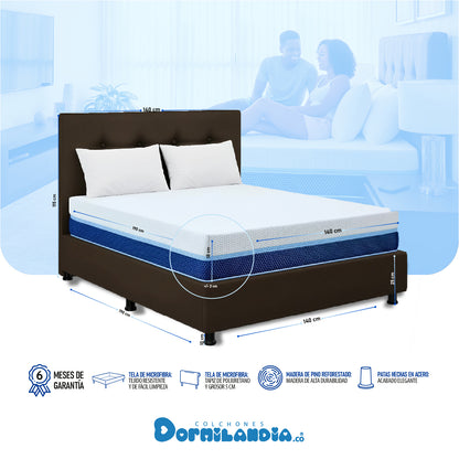 Mega Combo Colchón Multisleep Espumado + Base Cama + cabecero + Almohadas