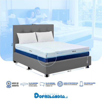 Mega Combo Colchón Multisleep Espumado + Base Cama + cabecero + Almohadas